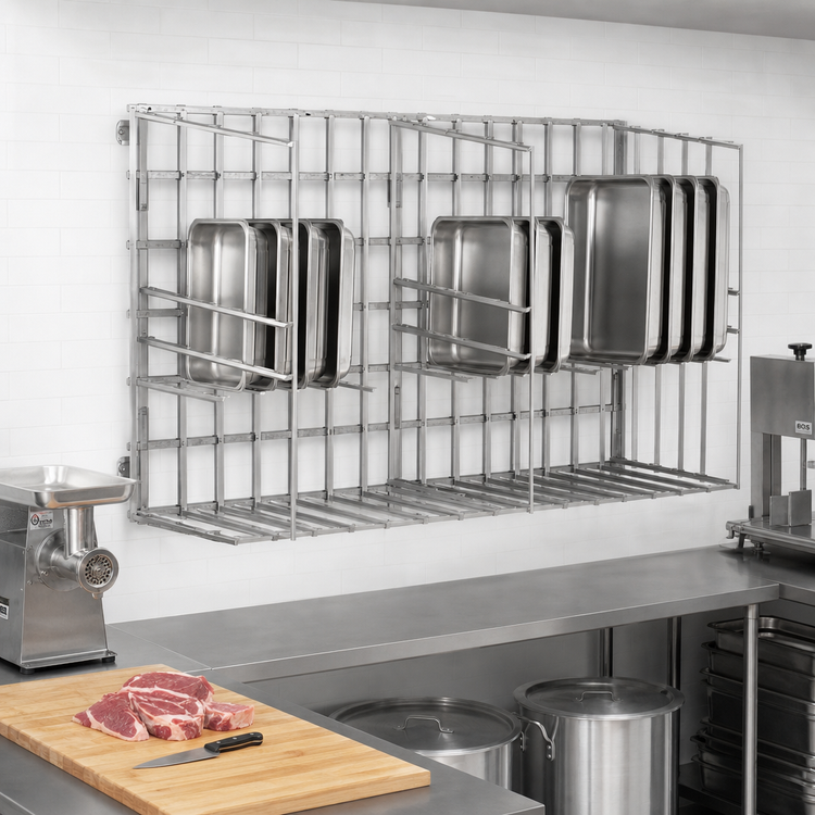 Product image #2 for John Boos Stainless Steel Wall-Mount Meat Boat Rack, 12 x 96 x 25 Inches