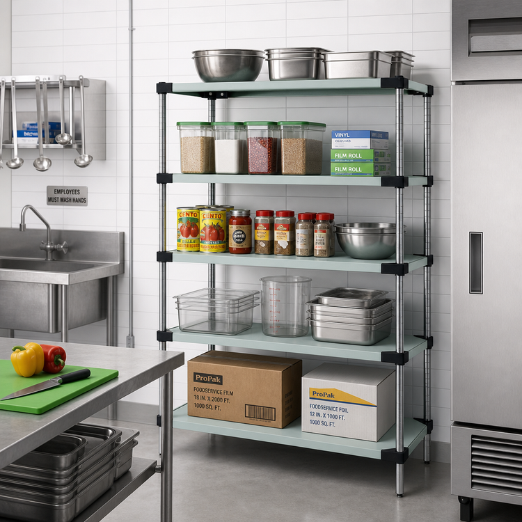 Product image #2 for Quantum 36-Inch Wide x 14-Inch Deep x 74-Inch High 304 Stainless Steel Solid Shelving Starter Kit with 5 Shelves