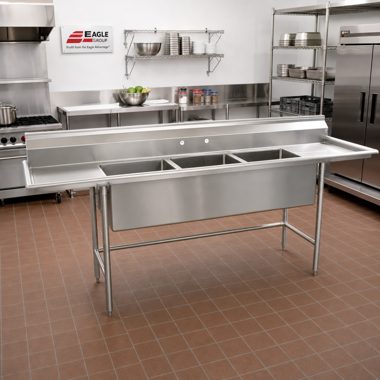 Product image #2 for Eagle Group S14 Series 115-Inch Wide Three-Compartment Sink with Left and Right Drainboards