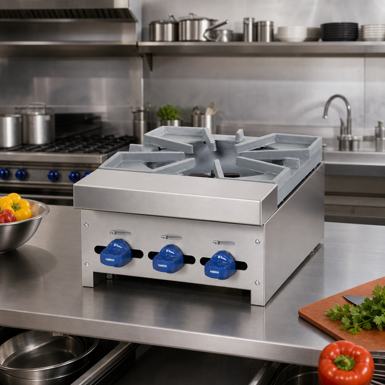 Product image #2 for Comstock-Castle FHP3 Countertop Gas Hot Plate, 36 Inch Wide, 3 Burner, Stainless Steel, Without Legs