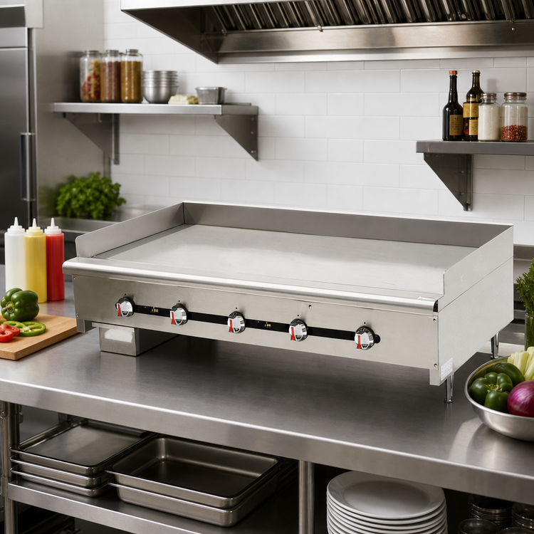 Product image #2 for Comstock-Castle 60-Inch Countertop Gas Chrome Griddle with 24-Inch Deep Cooking Surface