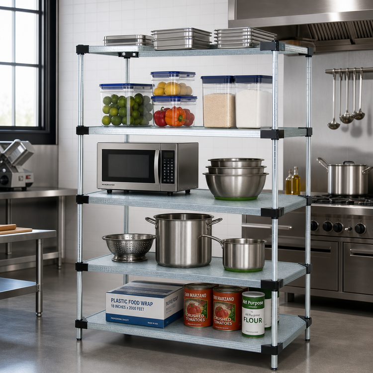 Product image #2 for Quantum Solid Shelving Starter Kit, 48-Inch W x 18-Inch D x 63-Inch H, 5 Shelves