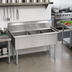 Thumbnail image #2 for BK Resources 53 Inch Three Compartment Stainless Steel Sink with 9 Inch Backsplash, No Drainboards, Galvanized Legs