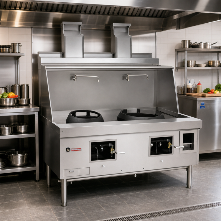 Product image #2 for MasterRange Two-Chamber Gas Wok Range with Flue and Stainless Steel Sides