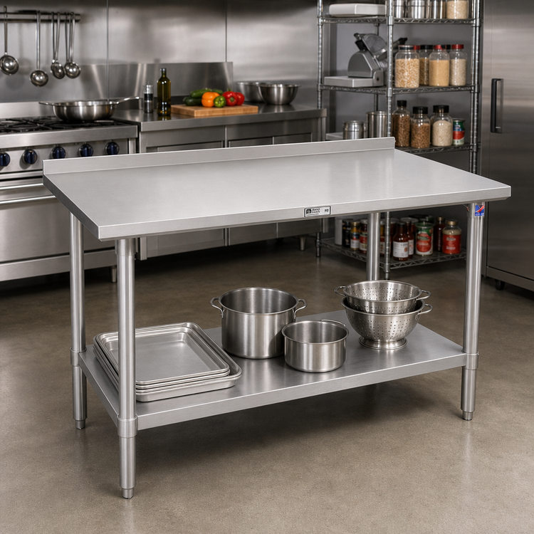 Product image #2 for John Boos Stallion 84-Inch x 30-Inch Stainless Steel Work Table with 1-1/2-Inch Rear Up-Turn and Undershelf
