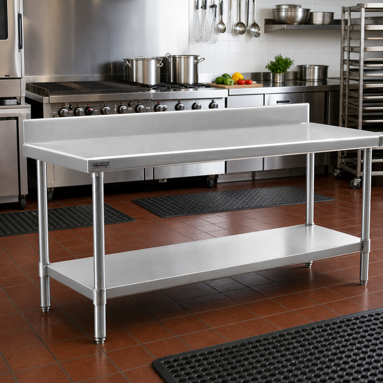 Product image #2 for Spec-Master Marine Series Stainless Steel Work Table with 4-1/2-Inch Backsplash and Undershelf, 120 x 30 Inches