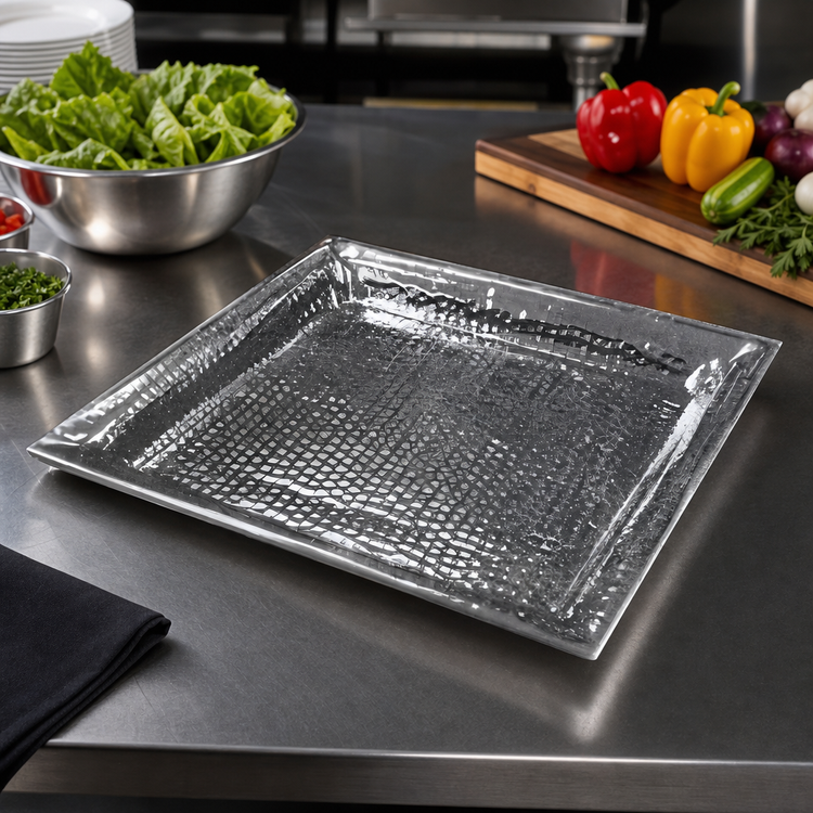 Product image #2 for American Metalcraft 18 Inch Square Hammered Stainless Steel Serving Tray