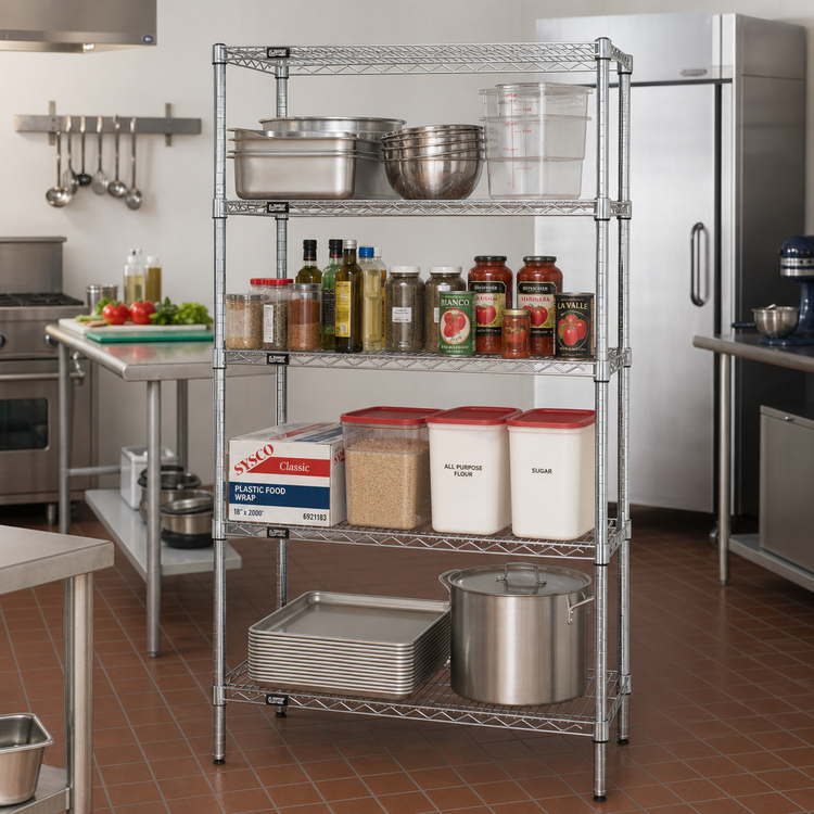 Product image #2 for Quantum 4-Shelf Chrome Plated Wire Shelving Starter Kit, 36"W x 30"D x 63"H
