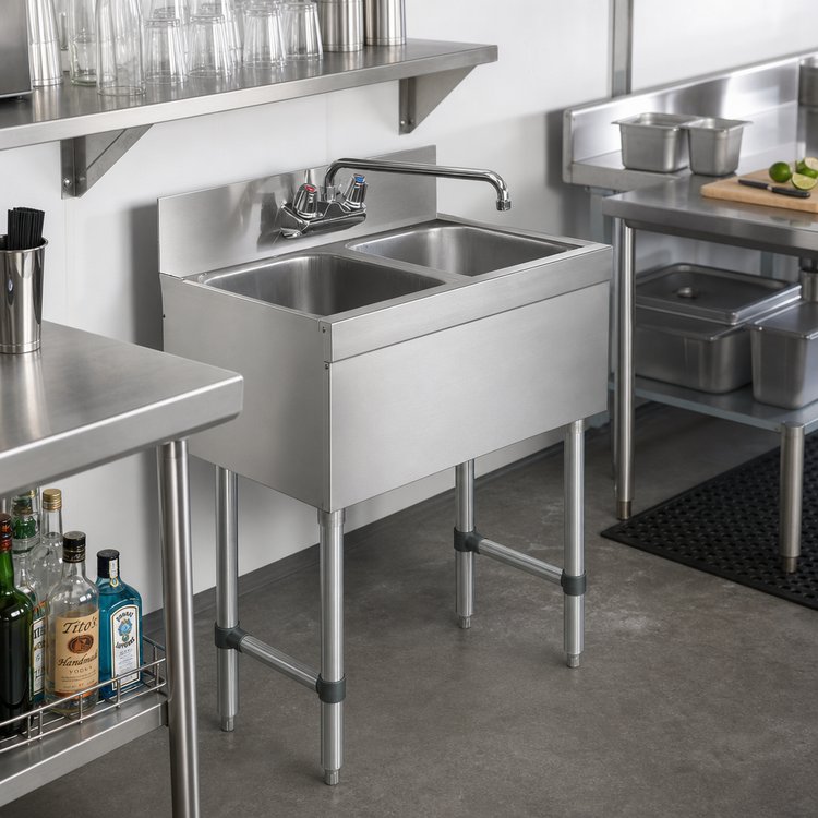 Product image #2 for Advance Tabco Special Value Series 24-Inch Wide 2-Compartment Stainless Steel Bar Sink with Splash-Mounted Faucet and 4-Inch Backsplash