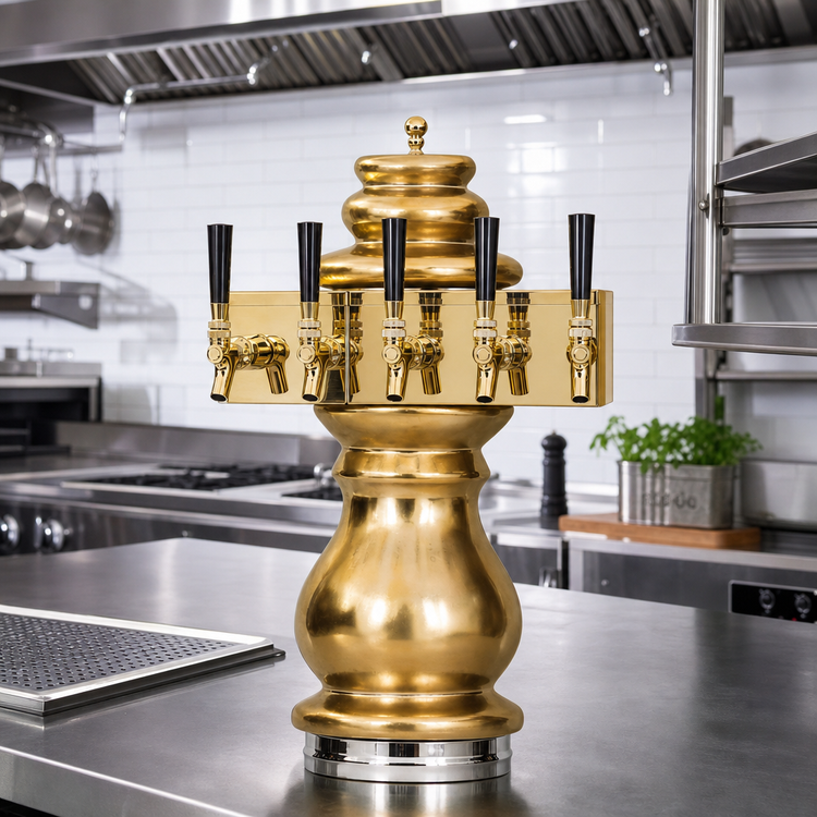 Product image #2 for Glastender Braumeister 4-Faucet Polished Brass Glycol-Cooled Draft Dispensing Tower