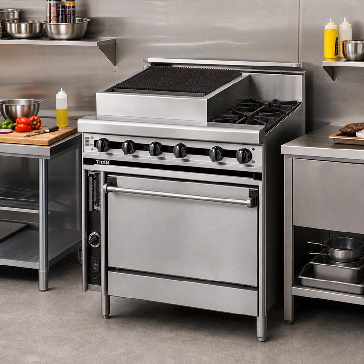 Product image #2 for Titan JTRH-18B-2-36 36" Heavy Duty Gas Range with 18" Charbroiler and 2 Open Burners