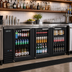 Thumbnail image #2 for Everest Refrigeration Three-Section Glass Door Back Bar Cooler, 89-1/4 Inch, 32 Cu. Ft., Stainless Steel Top, Black Exterior