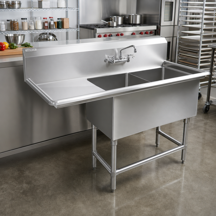 Product image #2 for John Boos Pro-Bowl 2-Compartment Commercial Stainless Steel Sink with Left Drainboard and 10" Backsplash