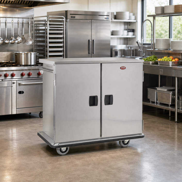 Product image #3 for FWE ETC-12 Mobile Patient Tray Cart, 12-Tray Capacity, 2-Section, Non-Insulated, Stainless Steel