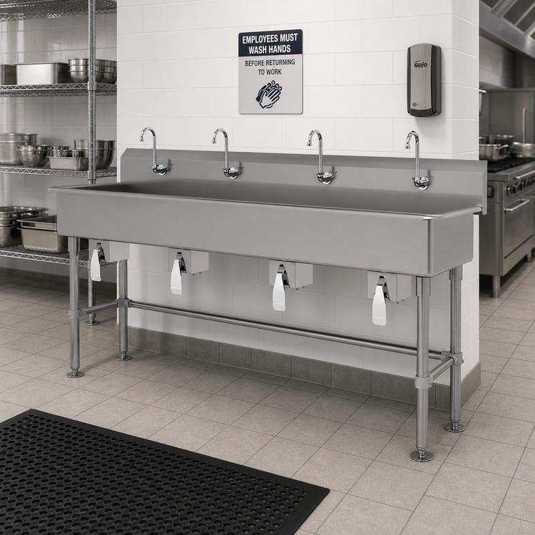 Product image #2 for Advance Tabco 80-Inch Four-Station Knee-Operated Freestanding Hand Wash Sink