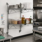 Thumbnail image #2 for Quantum WC34-CB1448GY Wall-Mount Cantilever Double Shelf Wire Shelving Unit, 48 x 14 Inches, Gray Epoxy Finish