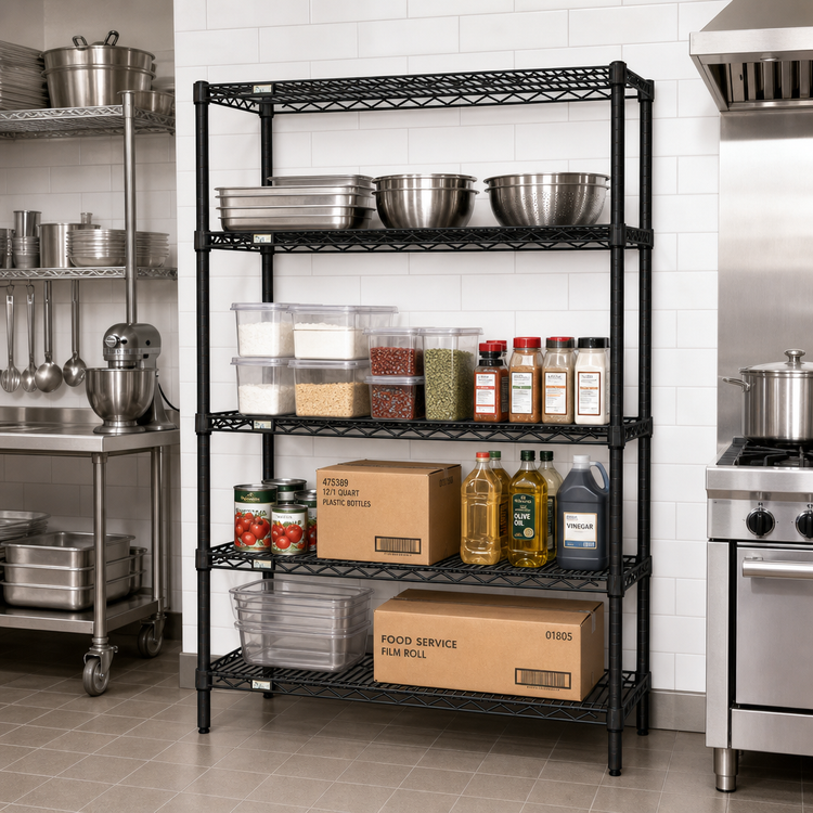 Product image #2 for Quantum 60 Inch Wide x 14 Inch Deep x 63 Inch High 4-Shelf Stationary Wire Shelving Starter Kit, Black Epoxy