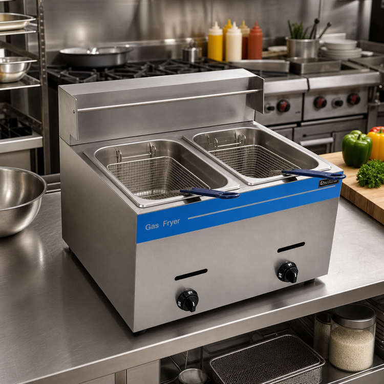 Product image #3 for Uniworld Countertop Propane Gas Double Deep Fryer with Dual 10-Liter Wells