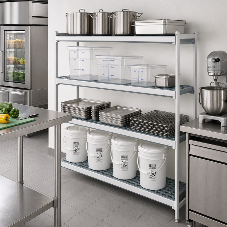 Product image #2 for Fermostock 4-Tier Perforated Polymer Shelving Unit Expansion Kit, 68W x 22D x 66H, Gray