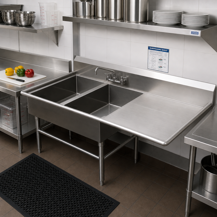 Product image #2 for John Boos Pro-Bowl 2-Compartment Sink with 30-Inch Right Drainboard, 14-Inch Deep Bowls