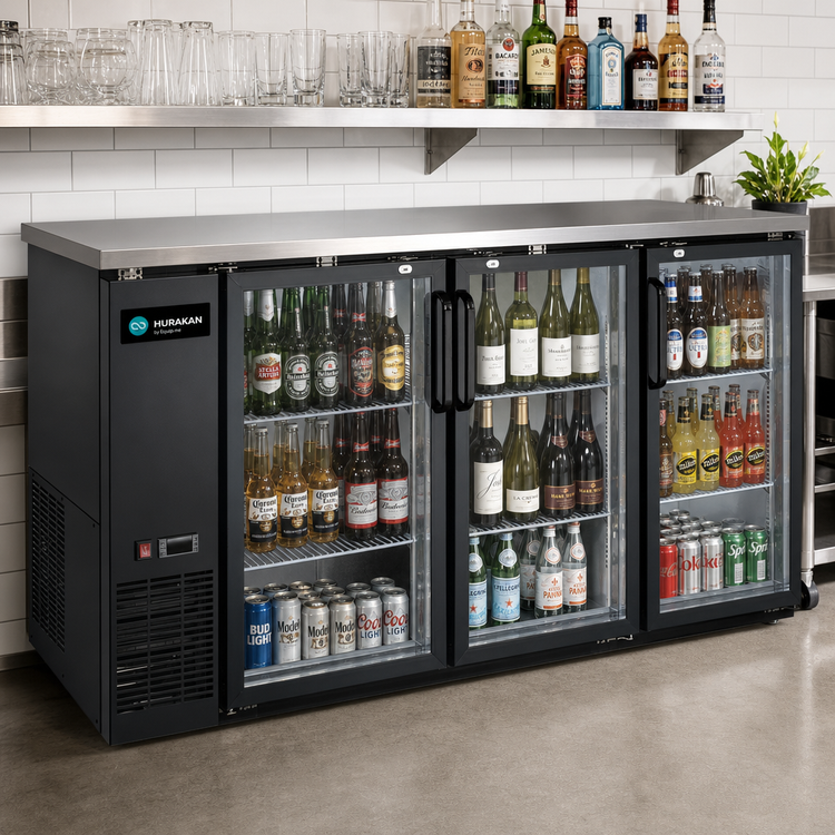 Product image #2 for Hurakan by Equip.me 72-Inch Narrow Counter-Height 3-Glass-Door Back Bar Refrigerator