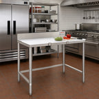 Thumbnail image #2 for Eagle Group TB3072S Stainless Steel Poly Top Trimming Table, 72 x 30 Inches, 4-Inch Removable Backsplash, Open Base