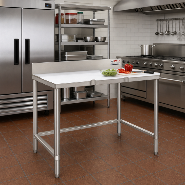 Product image #2 for Eagle Group Stainless Steel Poly Top Trimming Table with 4-Inch Removable Backsplash, 72 x 30 Inches