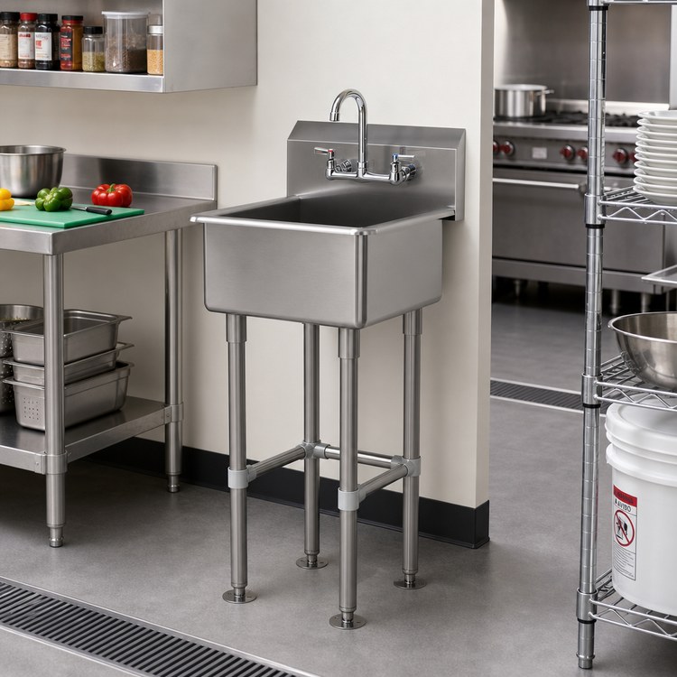 Product image #2 for Advance Tabco FC-FM-2219-F Freestanding Stainless Steel Service Sink with K-159 Gooseneck Faucet, 20 x 19-1/2 In. Bowl