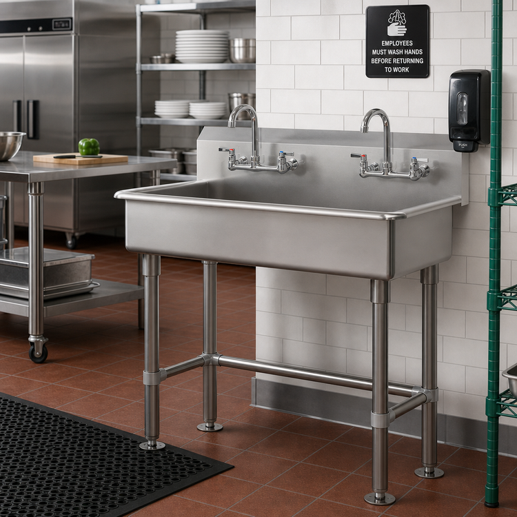 Product image #2 for Advance Tabco 40-Inch ADA-Compliant Multiwash Freestanding Hand Wash Sink with Gooseneck Faucets