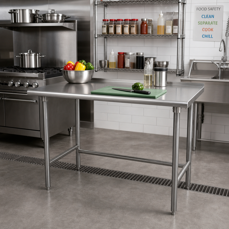 Product image #2 for Advance Tabco 48" x 36" 16-Gauge 430 Stainless Steel Open Base Work Table with 1-1/2" Rear Up-Turn
