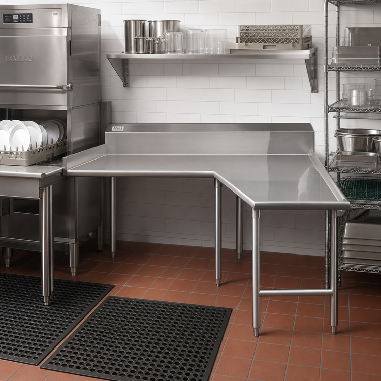 Product image #2 for John Boos Pro-Bowl Island L-Shaped Clean Dishtable, 60" Machine-to-Corner x 48" Corner-to-End, Left-to-Right, 16-Gauge Stainless Steel