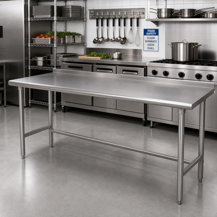 Product image #2 for Advance Tabco Open Base Stainless Steel Work Table, 144 x 30 Inches, 1-1/2-Inch Rear Splash