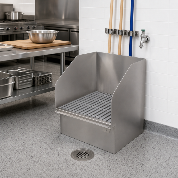 Product image #2 for John Boos Flush Floor-Mounted Stainless Steel Mop Sink with Fiberglass Grate