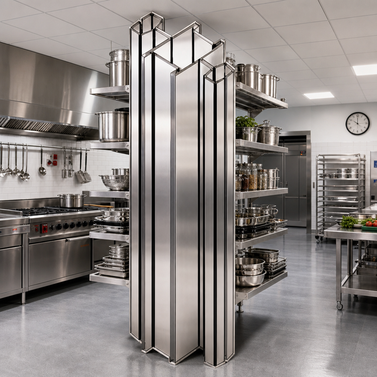 Product image #2 for Heavy Duty Stainless Steel Back-to-Back Cantilevered Shelving Uprights, 144 Inches, Floor-to-Ceiling Mount