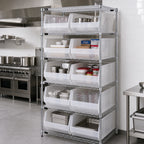 Thumbnail image #2 for Quantum WR6-954CL Stationary Bin Wire Shelving System, 36"W x 24"D x 74"H, 6 Shelves, Chrome, 10 Clear Bins