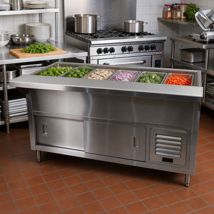 Product image #2 for Advance Tabco MACP-5-DR Refrigerated Cold Pan Table, 5-Pan, Enclosed Base with Sliding Doors