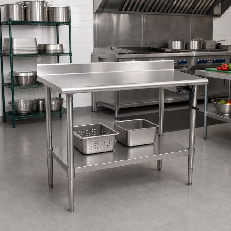 Product image #2 for Eagle Group AdjusTable ADA/Ergonomic Height Adjustable Stainless Steel Work Table with Backsplash and Undershelf, 60 x 30 Inches