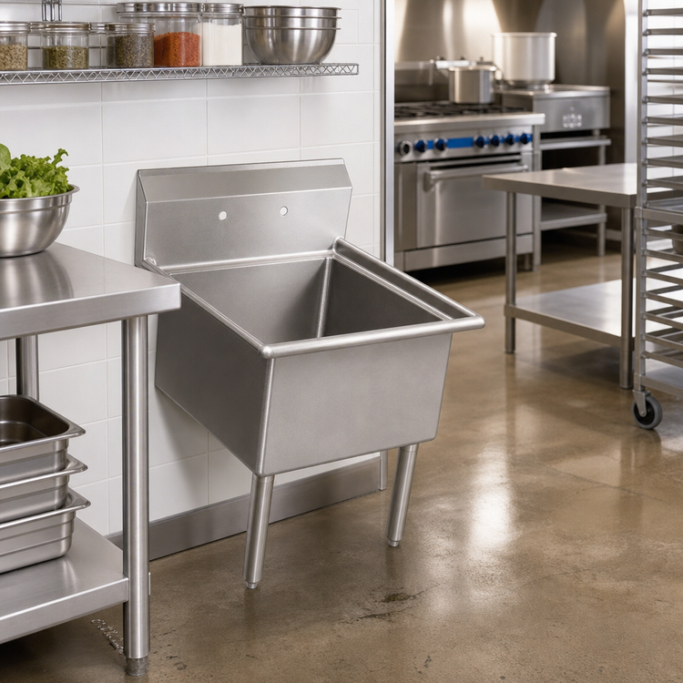 Product image #2 for Omcan USA 1-Compartment Pot Sink with 18 x 18 x 11-Inch Bowl, 304 Stainless Steel, and 9-3/4-Inch Backsplash