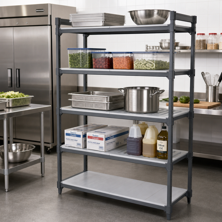 Product image #2 for Cambro Camshelving Basics Plus 21-Inch x 42-Inch 5-Shelf Solid & Vented Polymer Shelf Kit, Brushed Graphite