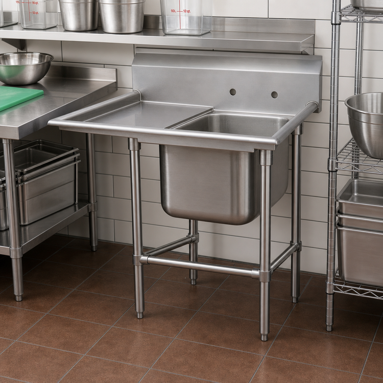 Product image #2 for Advance Tabco Regaline 1-Compartment Commercial Sink with Left-Hand Drainboard, 24 x 24 Inch Bowl, 14 Gauge 304 Stainless Steel