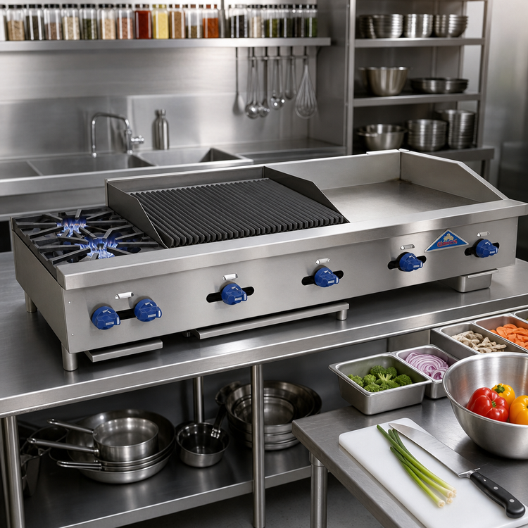 Product image #2 for Comstock-Castle FHP60-24-2LB 60-Inch Countertop Gas Griddle, Lava Rock Char-Broiler & Open Burner Combination