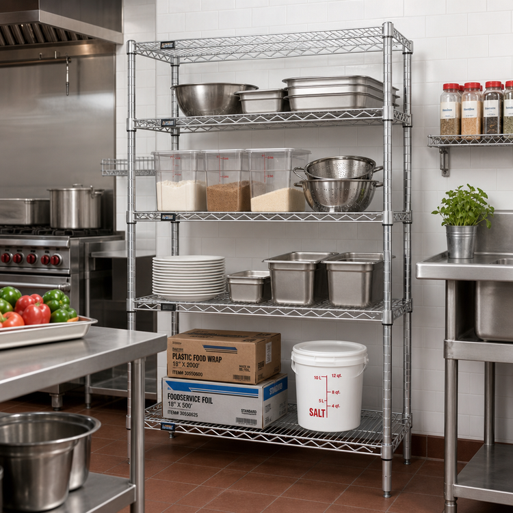 Product image #2 for Quantum 48"W x 18"D x 74"H Wire Shelving Starter Kit, 4-Shelf, Chrome Plated