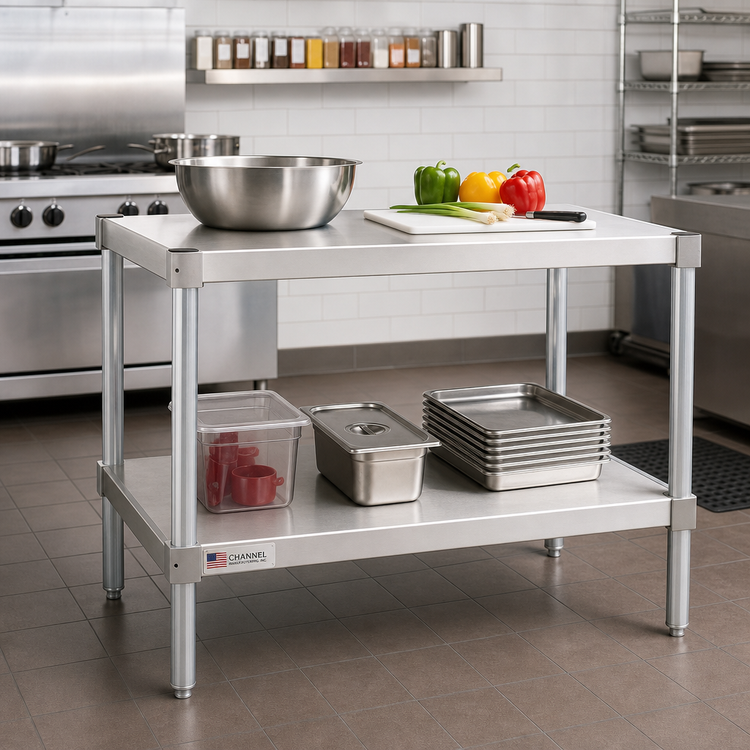 Product image #2 for Stationary Modular Aluminum Equipment Stand with 2 Adjustable Solid Shelves, 48" W x 20" D x 36" H