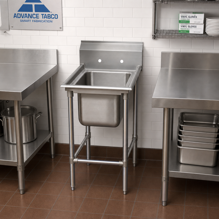 Product image #2 for Advance Tabco Regaline 94 Series 1-Compartment Commercial Sink with 20" x 28" Bowl, 14-Gauge 304 Stainless Steel, 11" Splash