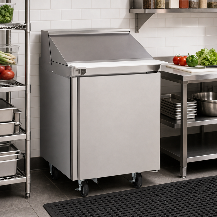 Product image #3 for Delfield Mega Top Single-Section Prep Table Refrigerator, 27 Inch Wide, 1 Door, 12 Sixth-Size Pan Capacity