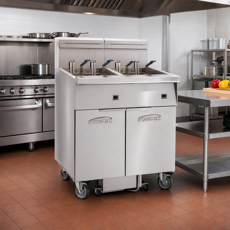 Product image #2 for Imperial Electric Floor Fryer, 2-Tank, 50 lb. Capacity Each, Built-In Space Saver Filter System