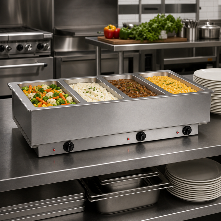 Product image #2 for Atlas Metal WIH-4 Electric 4-Well Drop-In Hot Food Well, Wet or Dry, Individual Pan Design