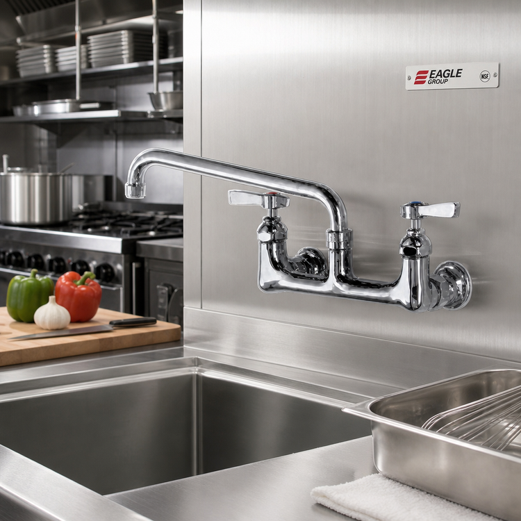 Product image #2 for Eagle Group Heavy-Duty Splash-Mounted Mixing Faucet with 12-Inch Spout, 8-Inch Centers, Swing Nozzle