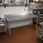 Thumbnail image #2 for Eagle Group Spec-Master T30144GTEM-BS Stainless Steel Work Table, 144 x 30 Inch, 14-Gauge 300-Series Top, 4-1/2-Inch Backsplash
