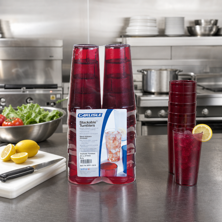 Product image #3 for Carlisle Stackable™ SAN Tumbler, 20 oz., Ruby, 12-Count Cash 'N Carry Shrink Pack